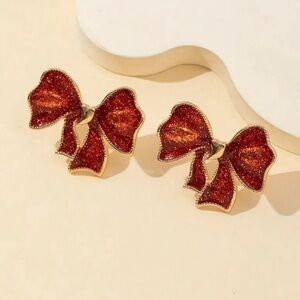 Elegant Christmas Bowknot Glitter Earrings